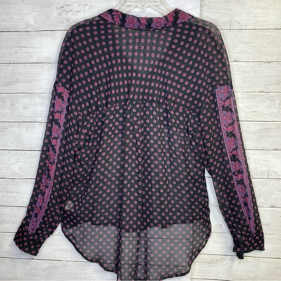 Free People Sheer Boho Button Down Blouse Size Medium - Picture 11 of 12